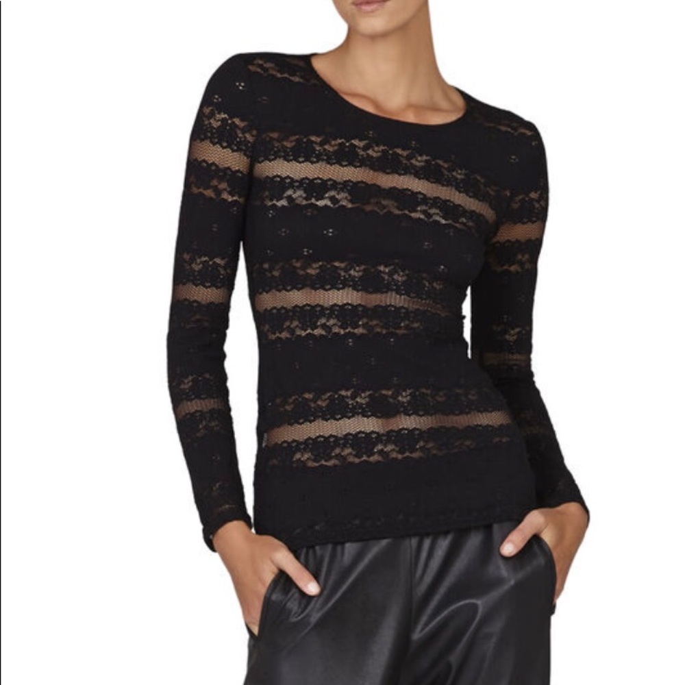 BCBC Fae Long Sleeve Lace Top Black M - Picture 1 of 7